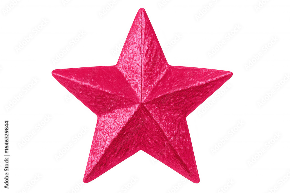 Poster pink metallic star with textured surface, isolated on transparent background, creating a festive and