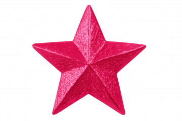 Pink metallic star with textured surface, isolated on transparent background, creating a festive and decorative element