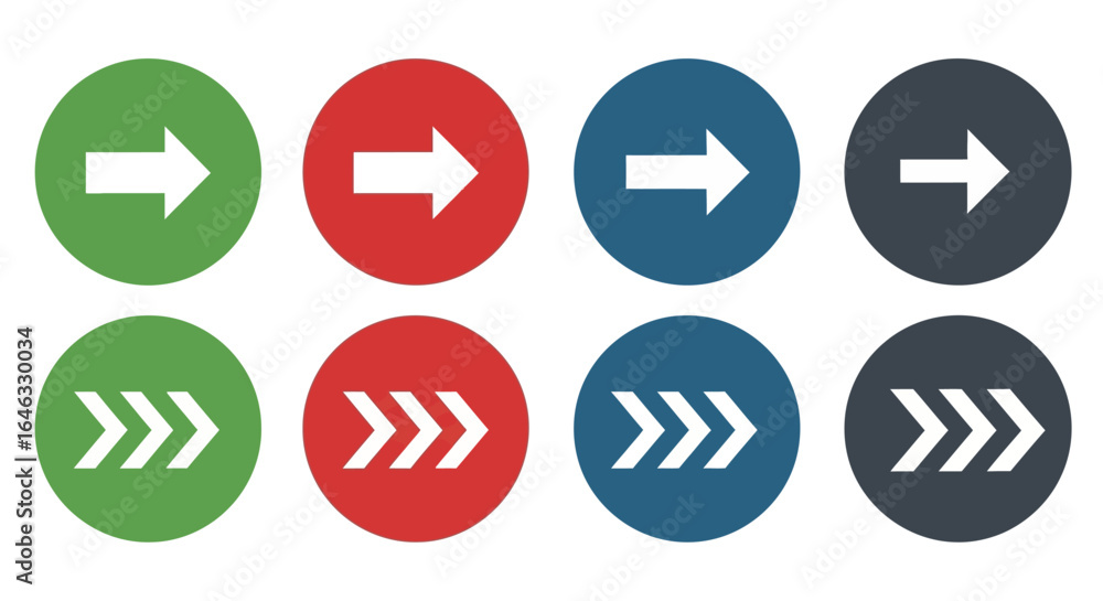 Poster arrow icon set vector design with directional symbols in circle buttons