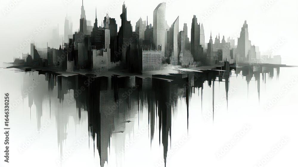 Poster monochromatic cityscape reflection with abstract and artistic representation
