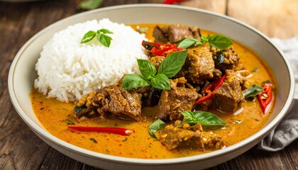 Gulai Kambing Spicy Goat Curry with Coconut Milk. Traditional Indonesian Food