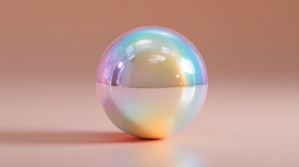 Iridescent sphere on a pastel background.