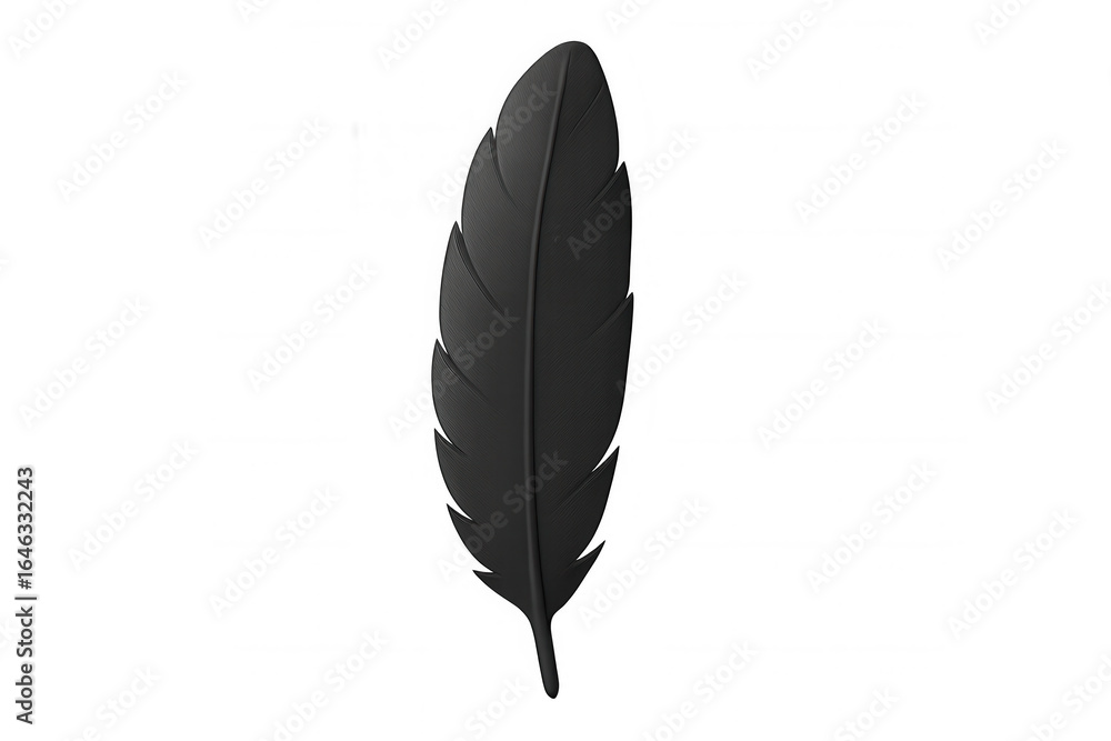 Poster black feather floating against transparent backdrop, rendered in high-detail 3d with sleek minimalis