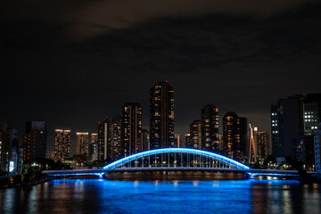 [東京都]隅田川大橋から見た永代橋・月島の夜景