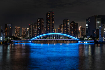 [東京都]隅田川大橋から見た永代橋・月島の夜景