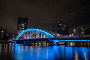 [東京都]隅田川大橋から見た永代橋・月島の夜景