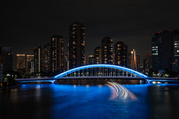 [東京都]隅田川大橋から見た永代橋・月島の夜景