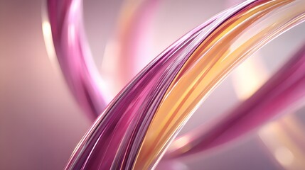 Abstract design of swirling, translucent ribbons in pink and gold.