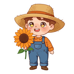 Illustration Cute Farmer Person White Background