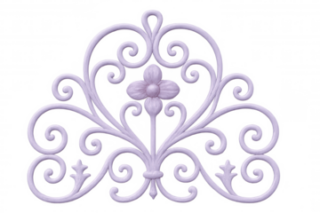 Intricate purple wrought iron ornament featuring a floral design, isolated on a transparent background, perfect for adding a touch of elegance to digital creations