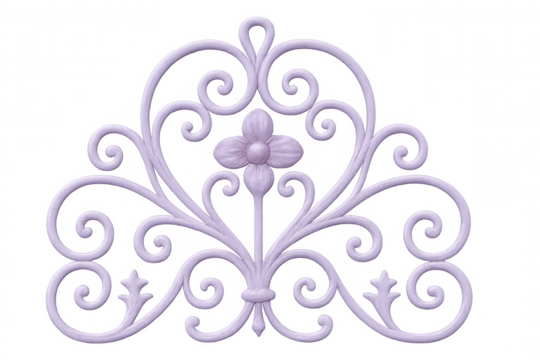 Intricate purple wrought iron ornament featuring a floral design, isolated on a transparent background, perfect for adding a touch of elegance to digital creations