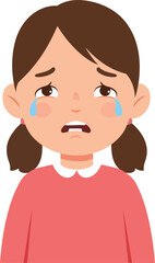 Crying girl with brown hair and pink sweater emotional expression vector illustration