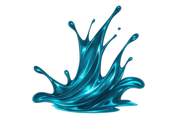 Shiny, metallic blue liquid splashing and forming a crown-like shape against a transparent background