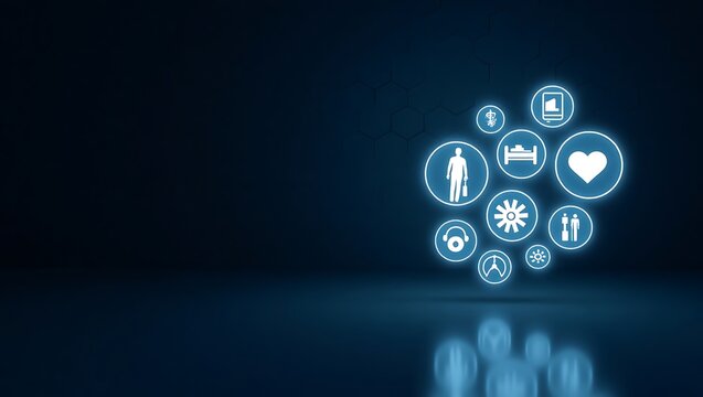 Digital health icons representing medical services and patient care
