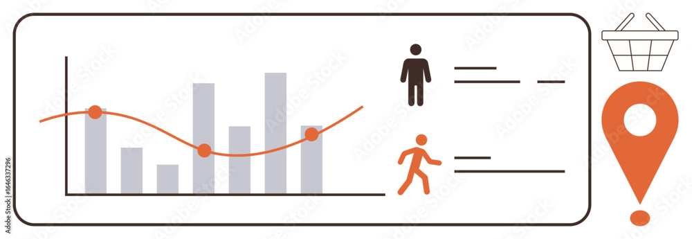 Poster data visualization with graphs, user profiles, movement tracking, and location marker. ideal for mar