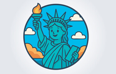 Round Statue of Liberty Badge Label or Logo in Prismatic Style Template