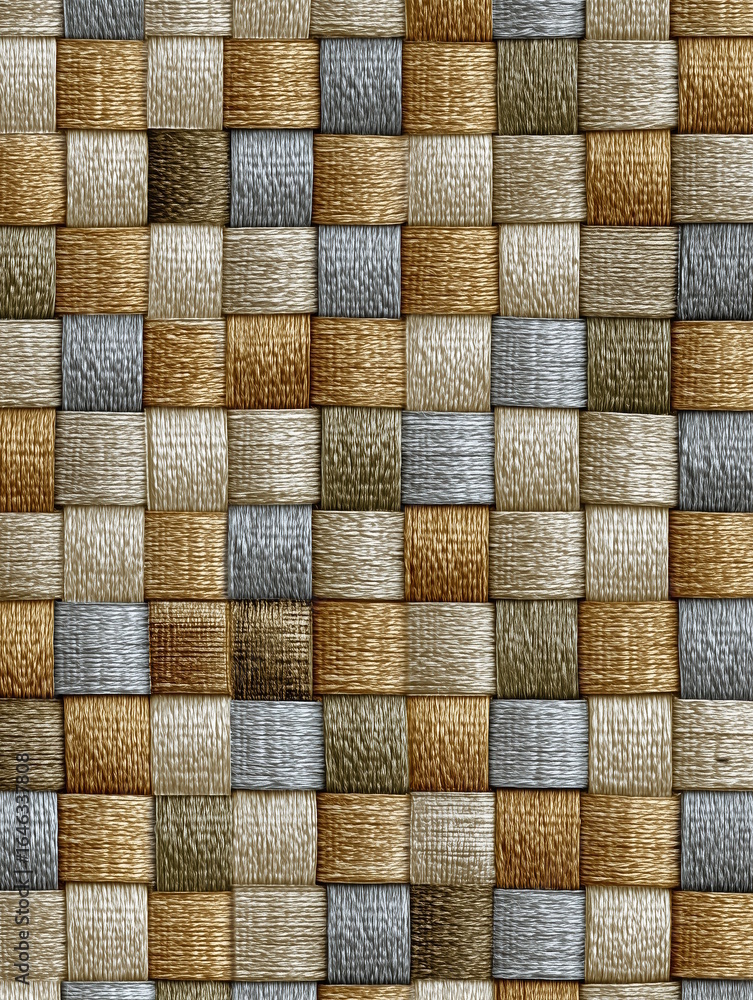Poster textured woven fabric in a grid pattern featuring various shades of beige, brown, and gray, showcasi