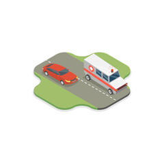 3D Isometric Flat Vector Illustration of Ambulance Vehicle, Emergency Patient Transportation. Item 1