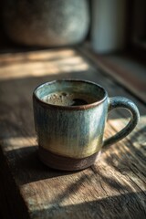 Rustic Ceramic Coffee Mug in Warm Morning Light
