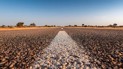 Close-up view of a highway in a desert landscape.