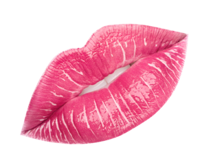 Glossy Pink Lips in a Kiss Shape on Transparent Background