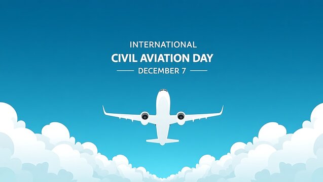 International civil aviation day celebration with airplane soaring through clouds