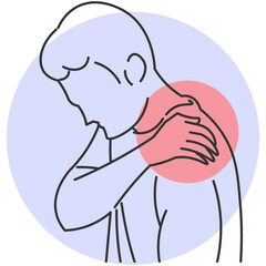 Minimalist illustration of man with shoulder pain in continuous line style