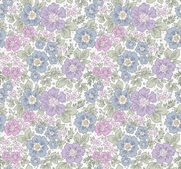 Vector seamless pattern. Cute pattern in small flowers. Small pastel blue colors flowers. White background. Ditsy floral background. Delicate template for fashion textile prints. Stock vector floral
