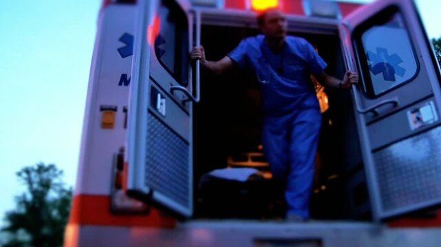 First Person View of EMT Exiting Ambulance