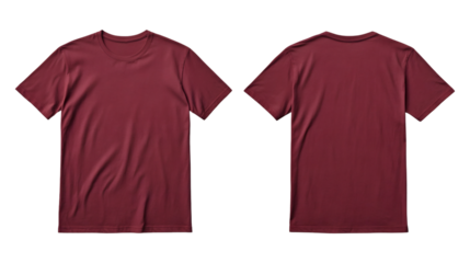Maroon Plain T-Shirt Mockup Front and Back View on Transparent Background