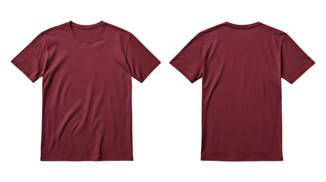 Maroon Plain T-Shirt Mockup Front and Back View on Transparent Background