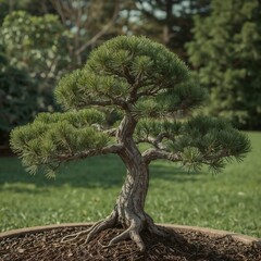 bonsai style pine tree with short branches and elegant small form for garden design