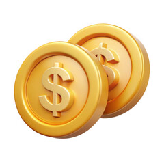 3d golden dollar coins stacked isolated on transparent background