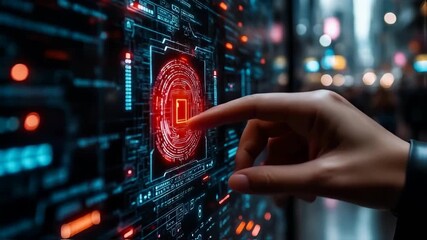 Hand Interacting with Futuristic Interface on Digital Screen - Powered by Adobe