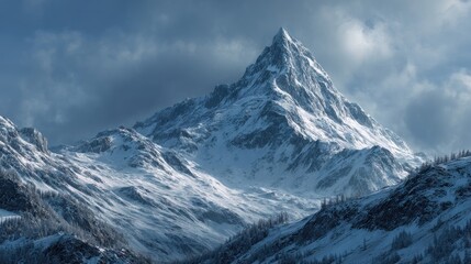 Obraz premium Majestic snow-capped mountain range under a dramatic sky