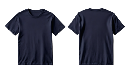 Dark Navy Blue Plain T-Shirt Mockup Front and Back View on Transparent Background