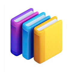 Three colorful books stacked, isometric view