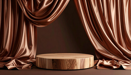podium with a wooden frame and a fluttering silk curtain