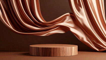 podium with a wooden frame and a fluttering silk curtain