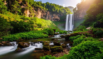 A beautiful waterfall with amazing light