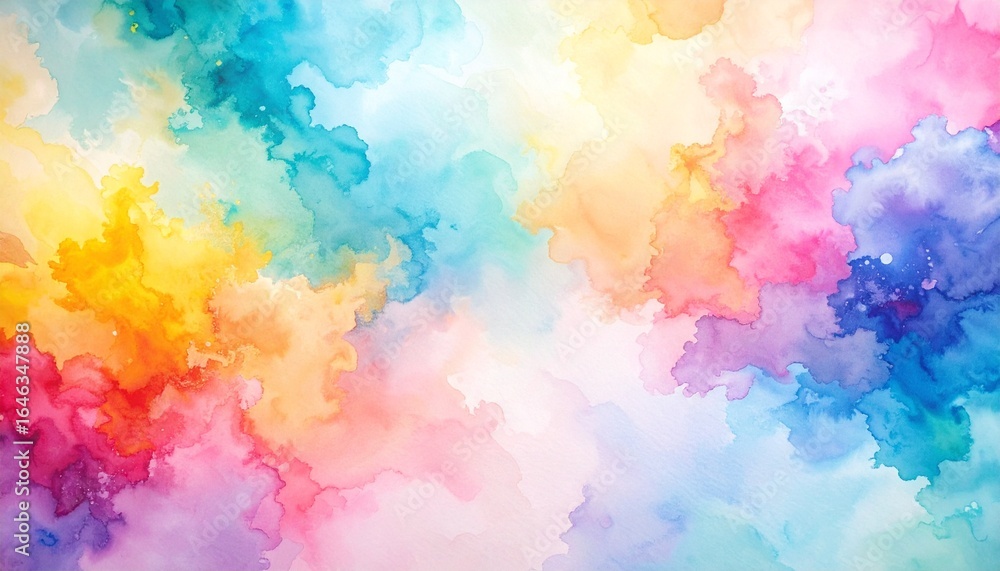 Poster a vibrant watercolor painting showcases a mesmerizing blend of rainbow colors creating an abstract c