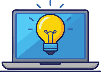 Online idea with light bulb on laptop screen isolated on white background for business concept