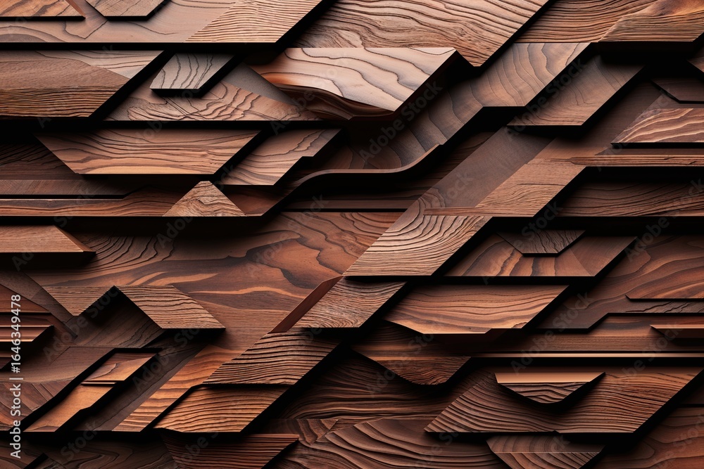 Poster 3d brown wood texture abstract background with geometric shapes and curved lines for rustic flyer de
