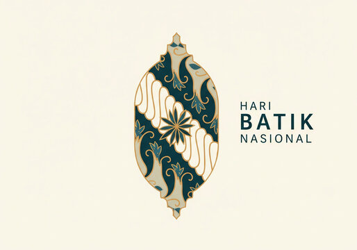 Elegant logo for Hari Batik Nasional (National Batik Day) featuring a stylized batik tear-drop motif with a central flower design.
