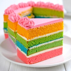 Colorful layered cake slice