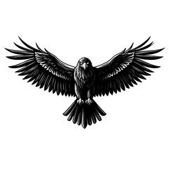 Obraz premium Illustration of a raven with outstretched wings in a symmetrical and detailed design style art piece