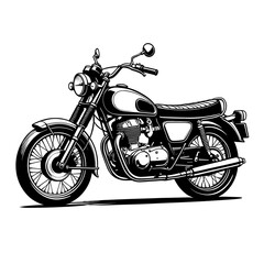 Fototapeta premium Illustration of a classic motorcycle with detailed engine and spoked wheels in monochrome style