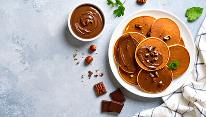 Pancakes with chocolate spread nutella.