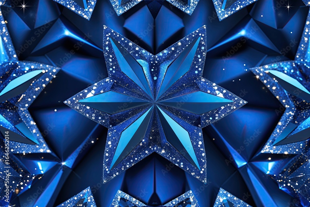 Poster vibrant sapphire blue star texture design featuring dynamic geometric patterns and sparkling visual 