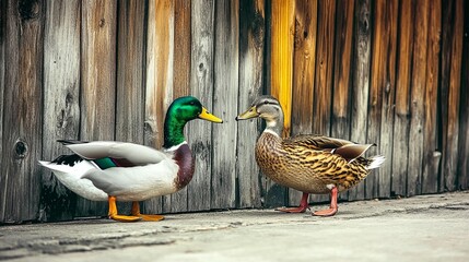Ducks by Wooden Fence
